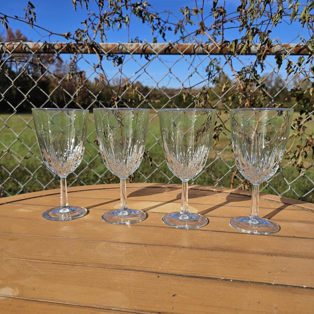 Vintage Set of 4 Diamant Cristal D'Arques Durand Cut Crystal Water Goblets